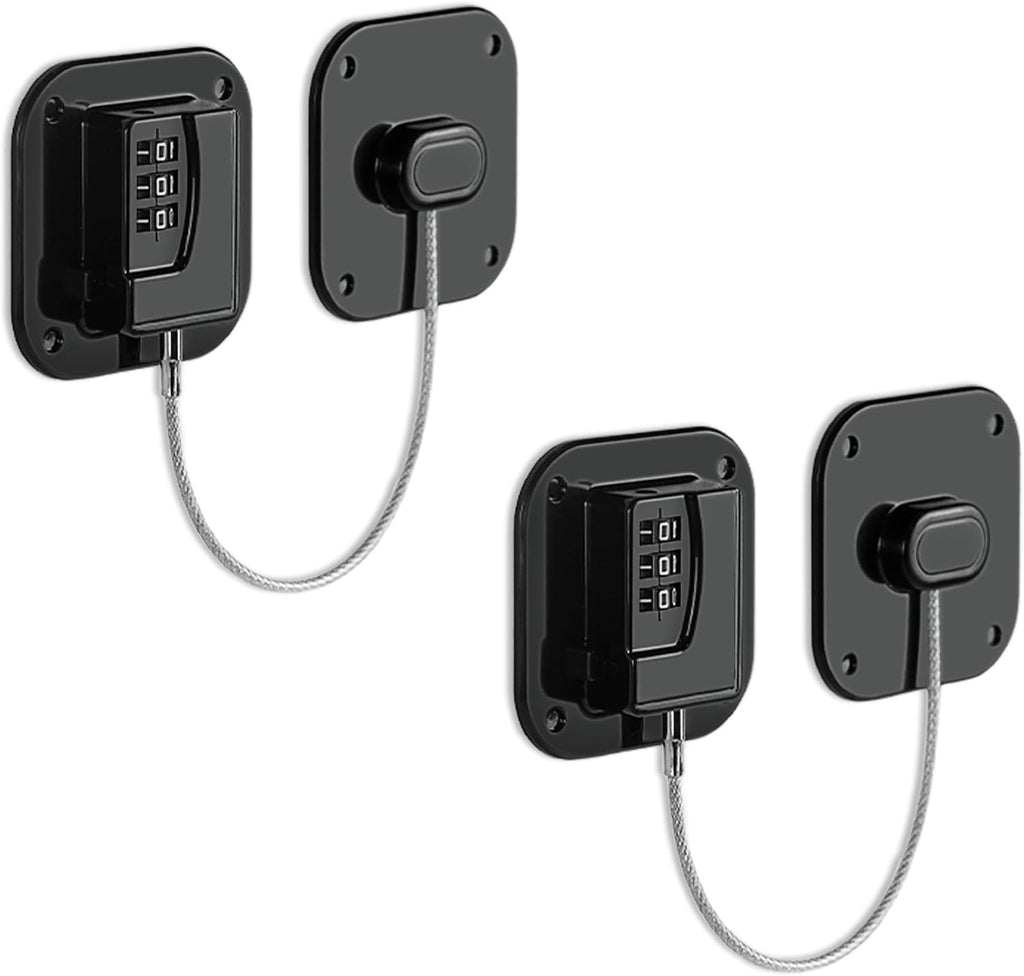 Refrigerator Lock - Heavy Duty Fridge & Freezer Safety Latch for Babies & Toddlers, Easy Install Kitchen Cabinet Lock (Black, 2)
