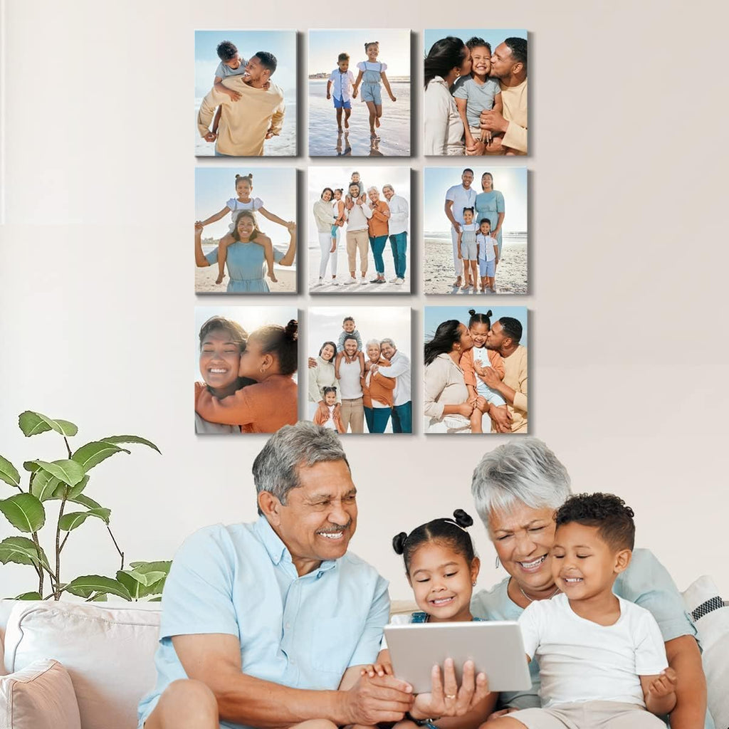 Renditions Gallery Set of 9, 8X10 Custom Photo Prints with Real Wood Picture Frames. Create Personalized Photos with Peel & Stick Photo Frames. Wrapped Canvas