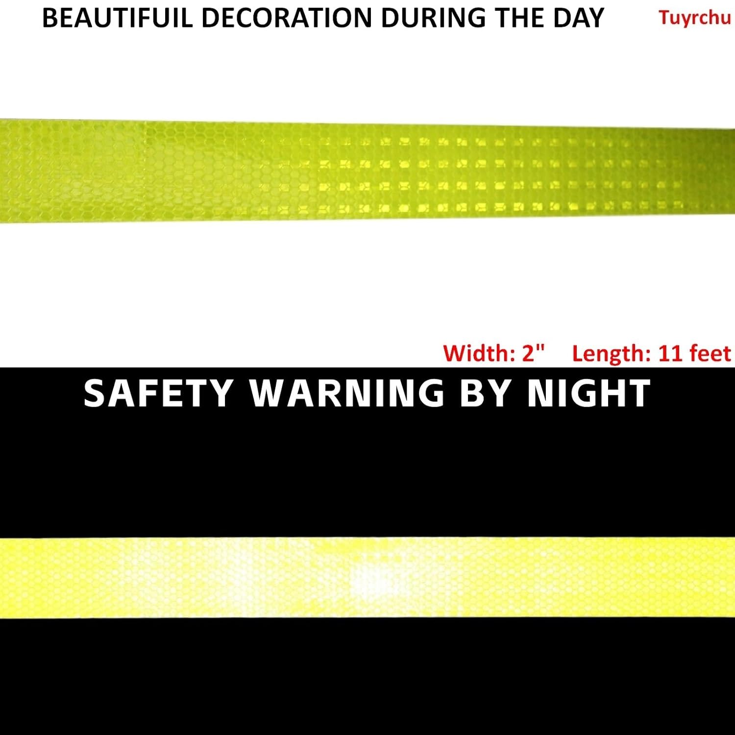 Fluorescent Yellow Reflective Tape Outdoor Waterproof 2 inch, High Visibility Warning Safety Industrial Marking Tape (11 feet)