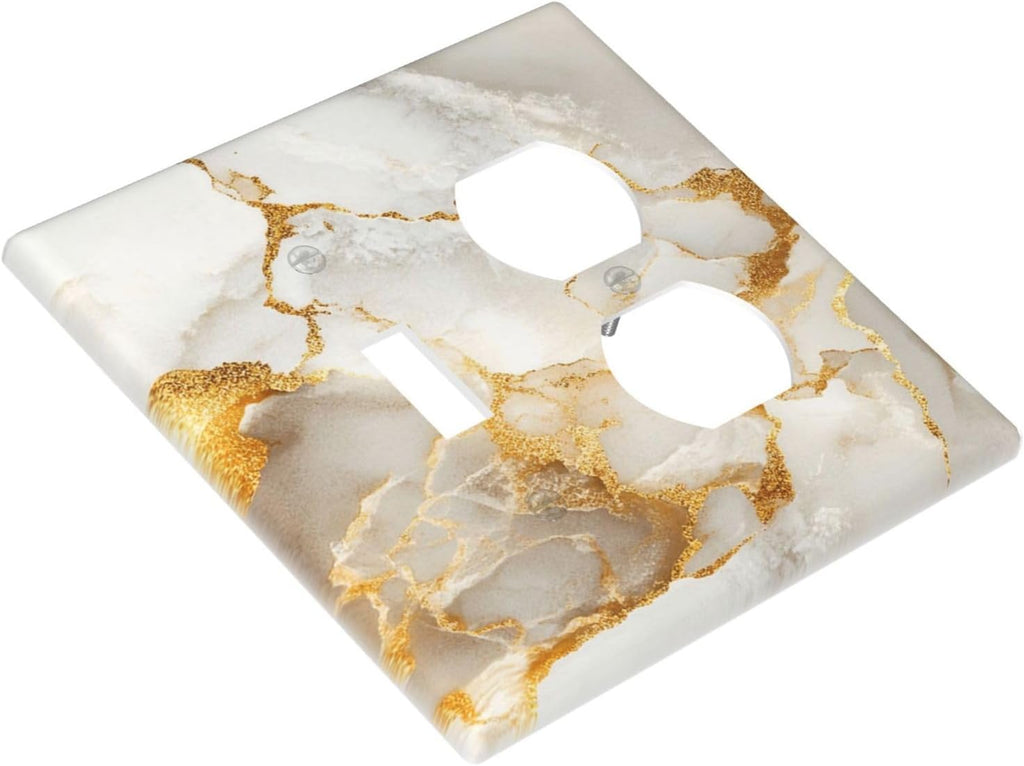 Gold Marble Crack Simple Abstract Print Wallplates 1 Toggle 1 Duplex Switch Plate Electrical GFCI Faceplate Decorative Light Switch Covers for Bathroom Kitchen Home Decor