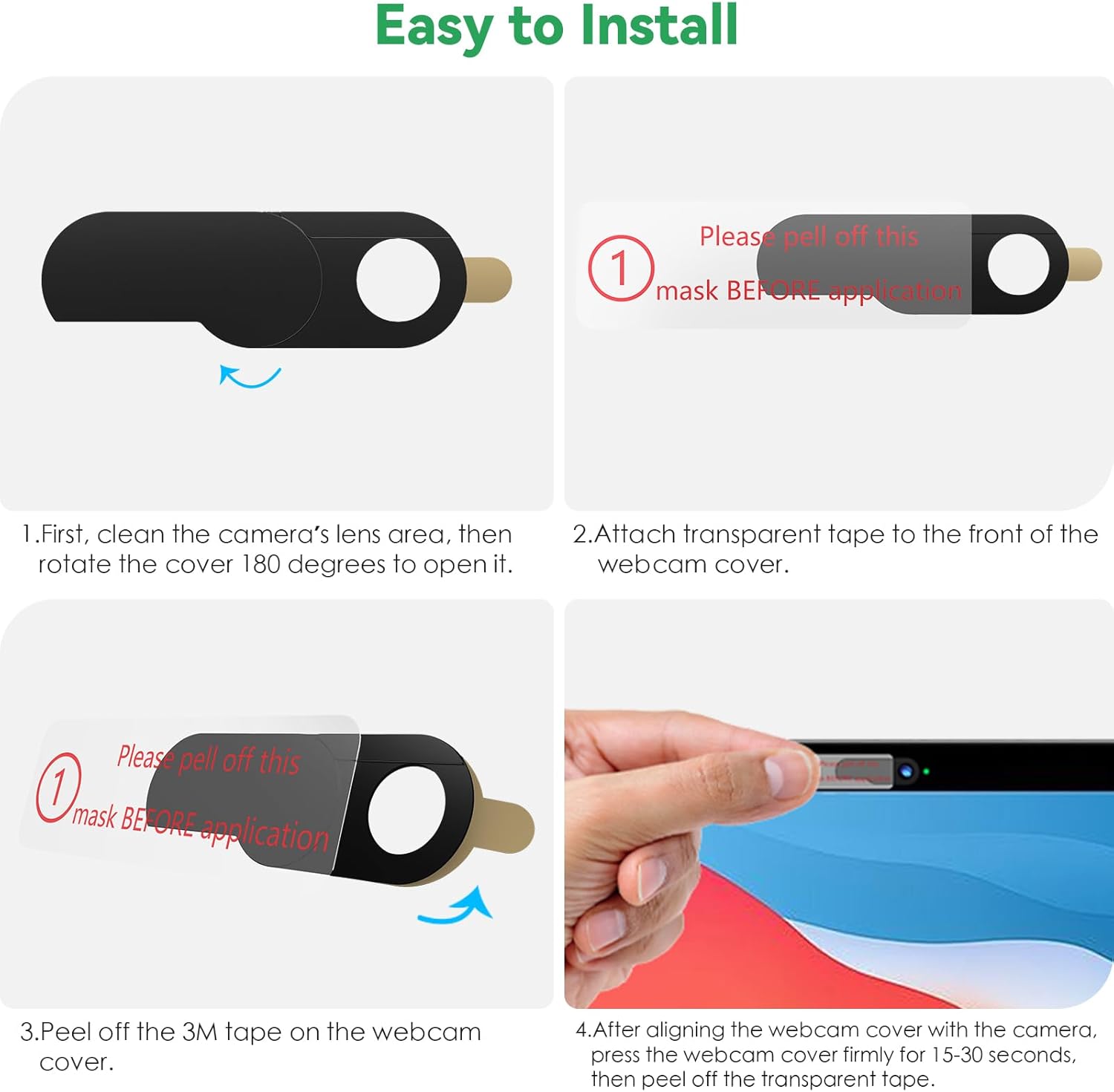 CloudValley [Upgrade Webcam Cover, 0.4 mm Ultra-Thin Metal, Rotating Camera Cover for MacBook Pro, Laptop, MacBook Air, iPad, Tablet, Mac, PC Accessories, 2 Pieces, Black
