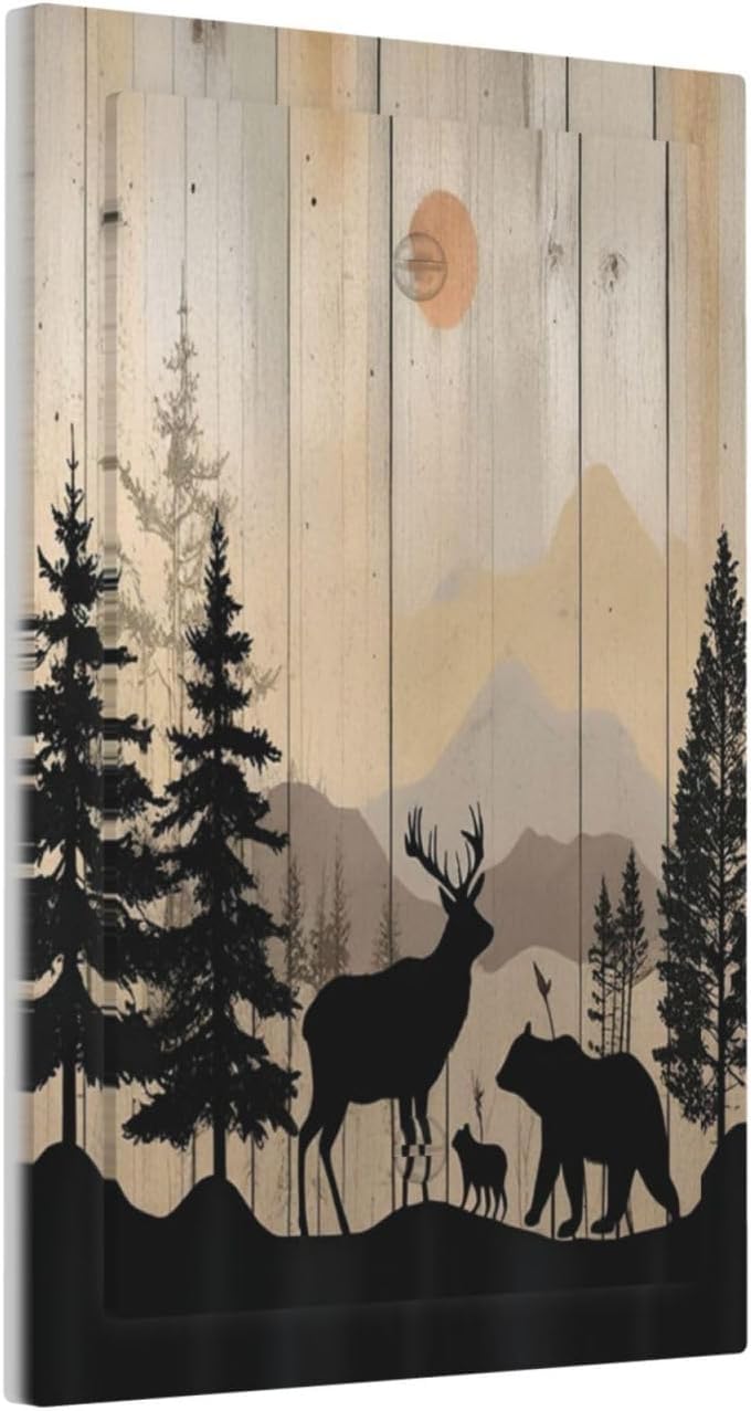 Light Switch Cover Plate Wood Board Wildlife Cute Bear Deer Forest Rustic 1 Gang No Device Blank Electrical Wall Plates Faceplate Decorative Switch Plate for Bathroom Farmhouse Decor