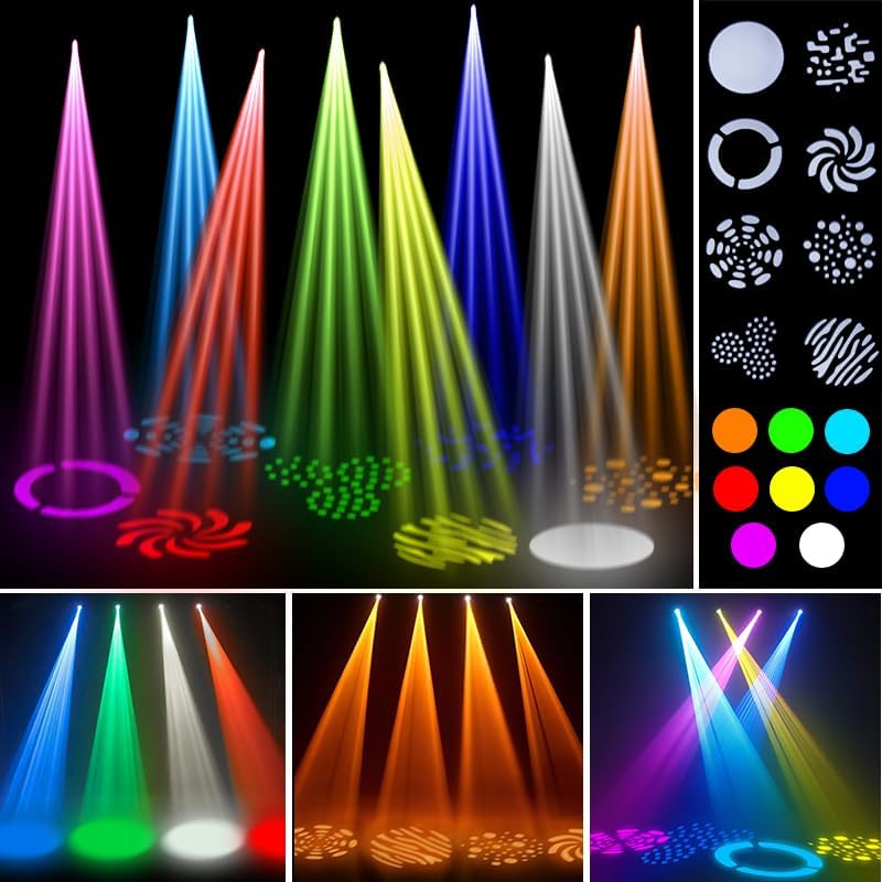 MINGJIE 60W LED Moving Head Stage Lights with DMX512 Control - 8 Gobos & 8 Colors, Sound Activated, 540° Pan & 270° Tilt, Compact DJ Light for Wedding, Party Stage Lighting (1Pack =6PCS)