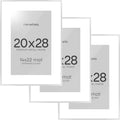 Homeforia 20x28 Picture Frame Silver, High End Metal 20 x 28 Poster Frame with Mat 14 x 22 for Photo, 20x28 Silver Frames Matted to 14x22 Print, 28x20 Hanging Frame, Tempered Glass, Wall Kit, Set of 3