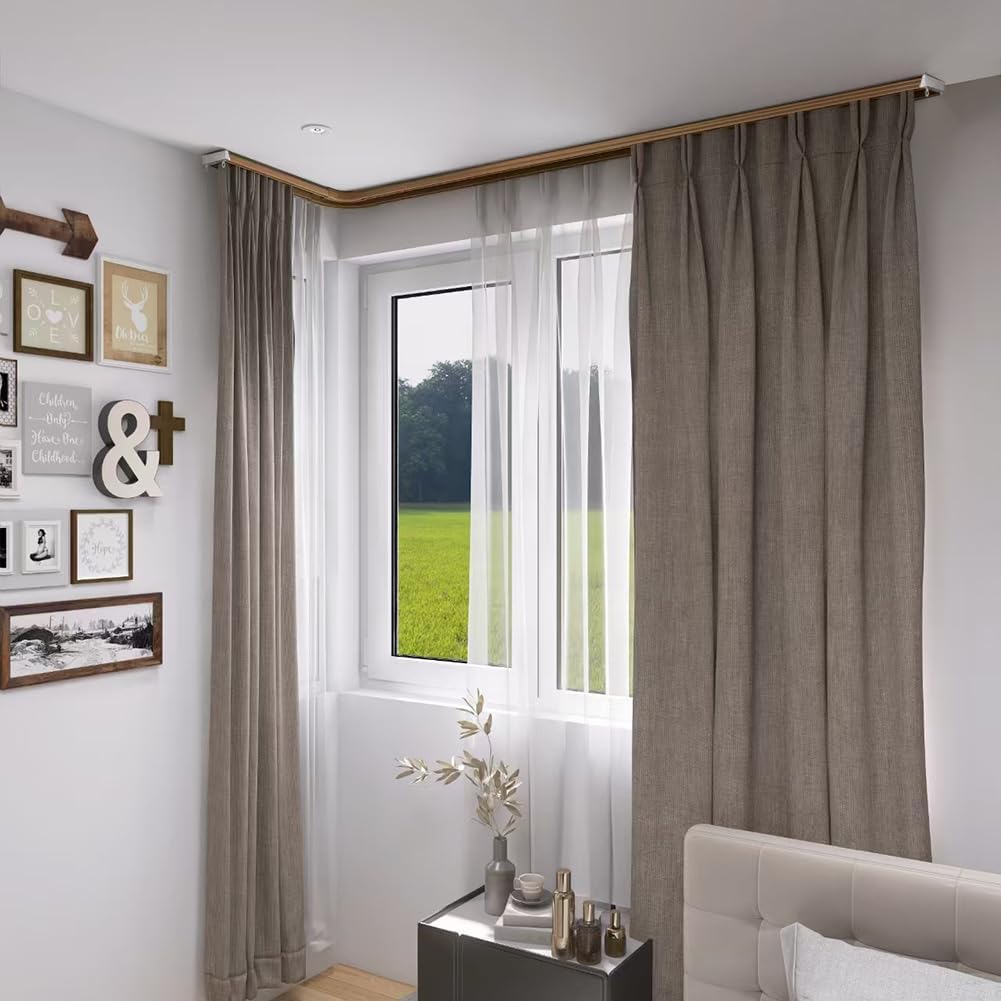ZSHINE Heavy-Duty Curtain Conjoined Double Track rails Ceiling Mounting for Living Room Bedroom Room Divider (Champagne 13.1ft 2sets)