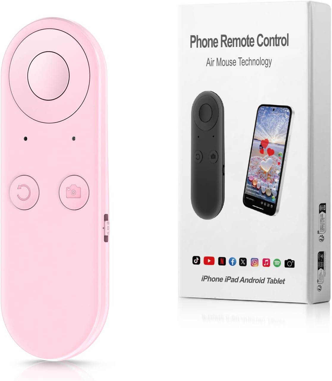 Phone Remote Controller - Bluetooth Remote for iPhone with Air Mouse Control, TikTok Scrolling Ring, Bluetooth Page Turner, Camera & Music Remote, YouTube & Instagram, iOS&Android, Pink