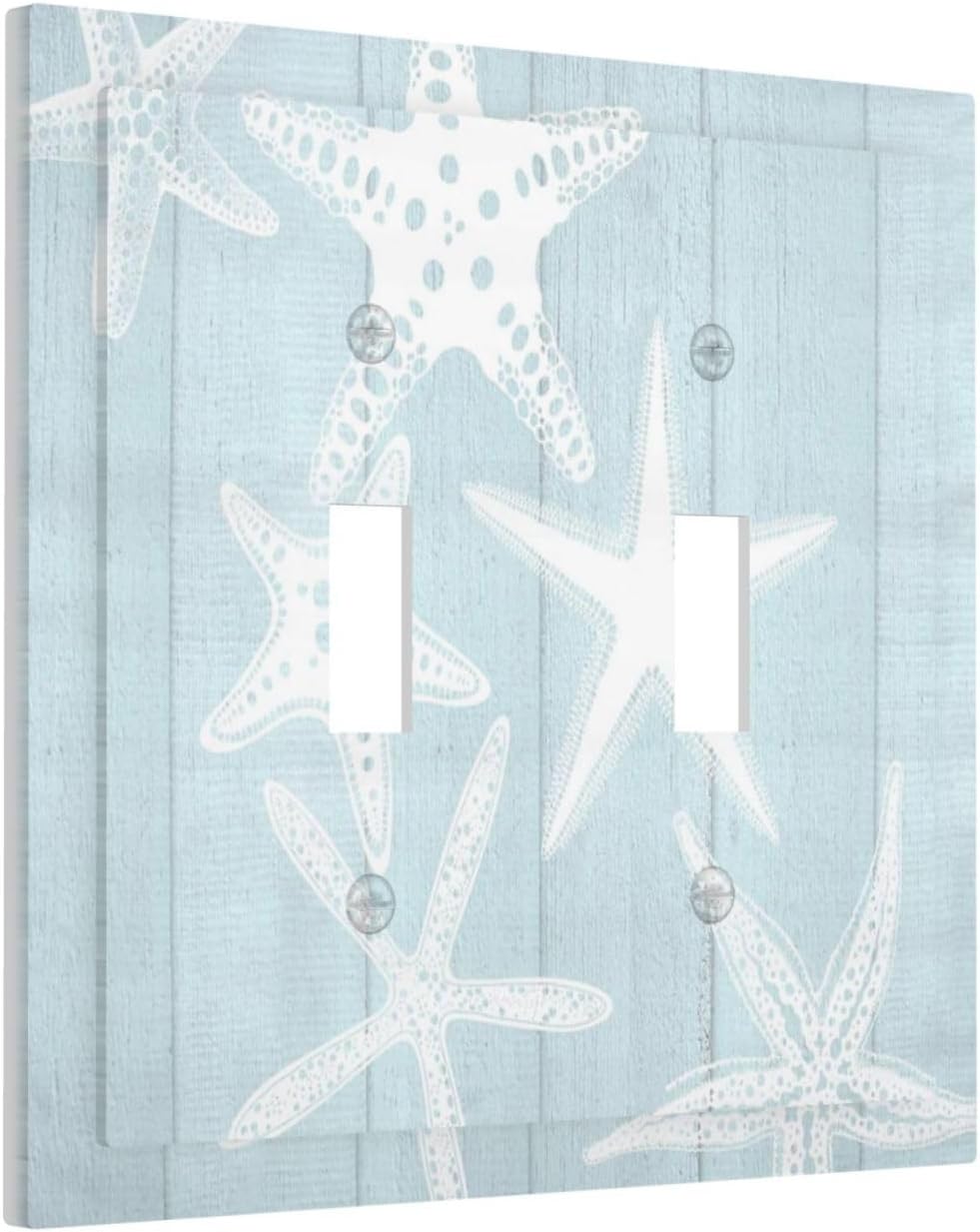 Beach Starfish Vintage Wood Rustic Country Ocean Decorative Switch Plates 2 Gang Double Toggle Outlet Light Switch Cover Wall Plate Electrical Faceplate for Farmhouse Kids Room Decor