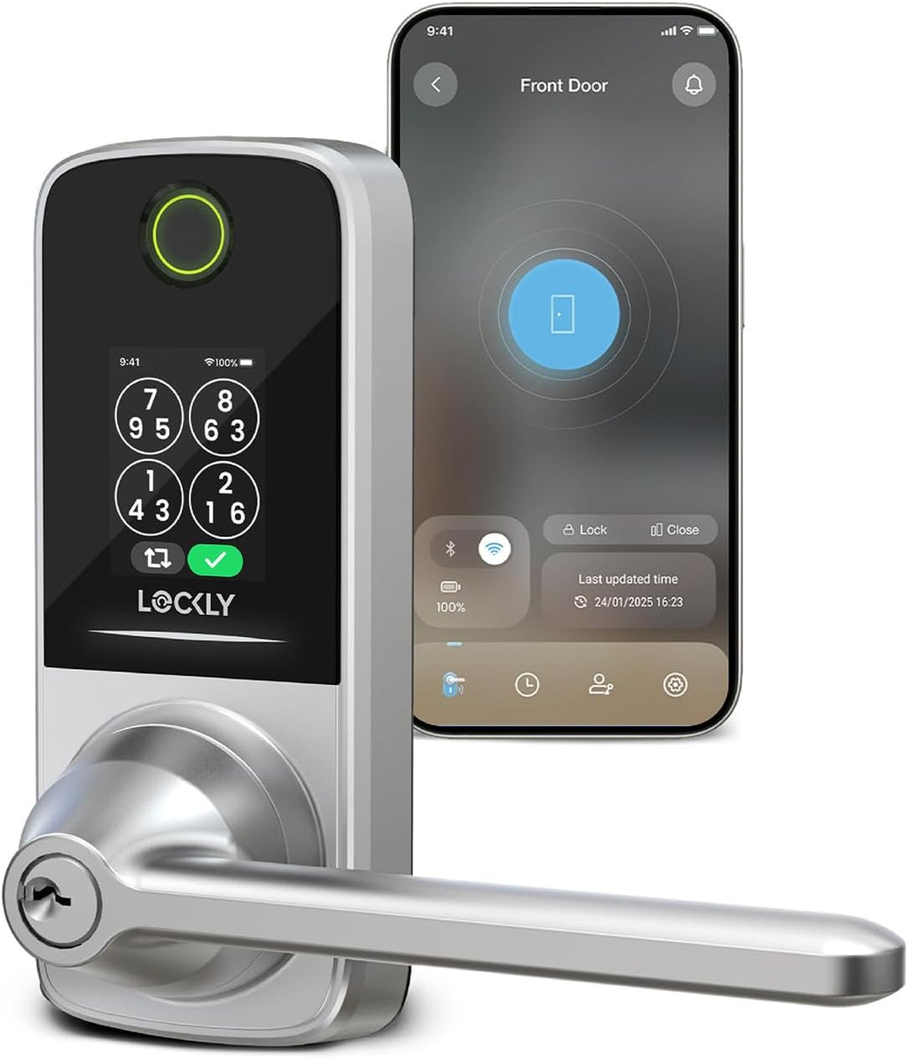Lockly Smart Lock Secure Pro (2025 Latest Version),Fingerprint Door Lock, Keyless Entry, Built-in Wi-Fi Latch, PIN Genie Keypad (Silver)