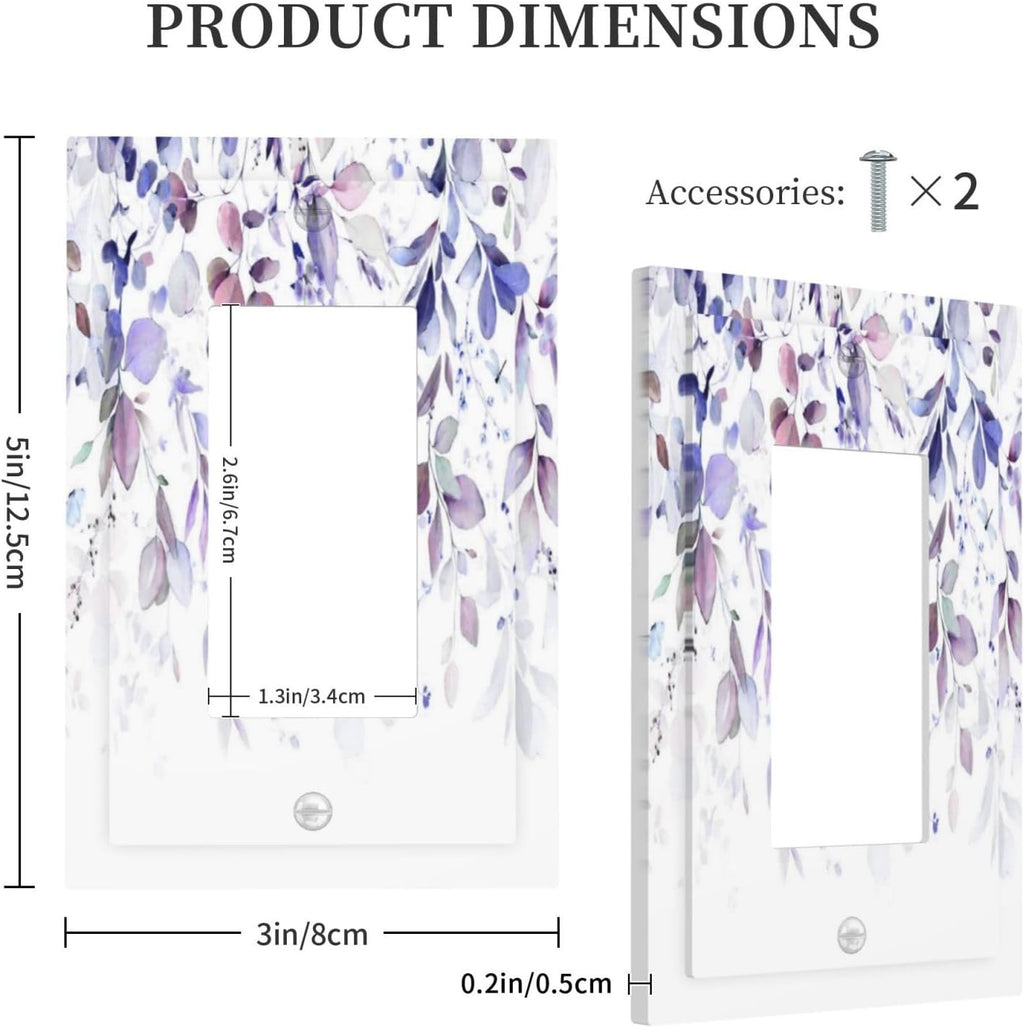 Purple Eucalyptus Watercolor Floral Rustic Leaf Decorative Outlet Covers 1 Gang Single Rocker Light Switch Cover Plate Wall Plates GFCI Faceplate for Farmhouse Home Decor