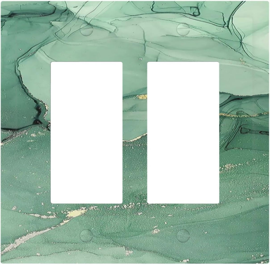 Decorative Outlet Covers Simple Green Marble 2 Gang Double GFCI Rocker Electrical Wall Panels Light Switch Cover Plate for living Room Office Decor