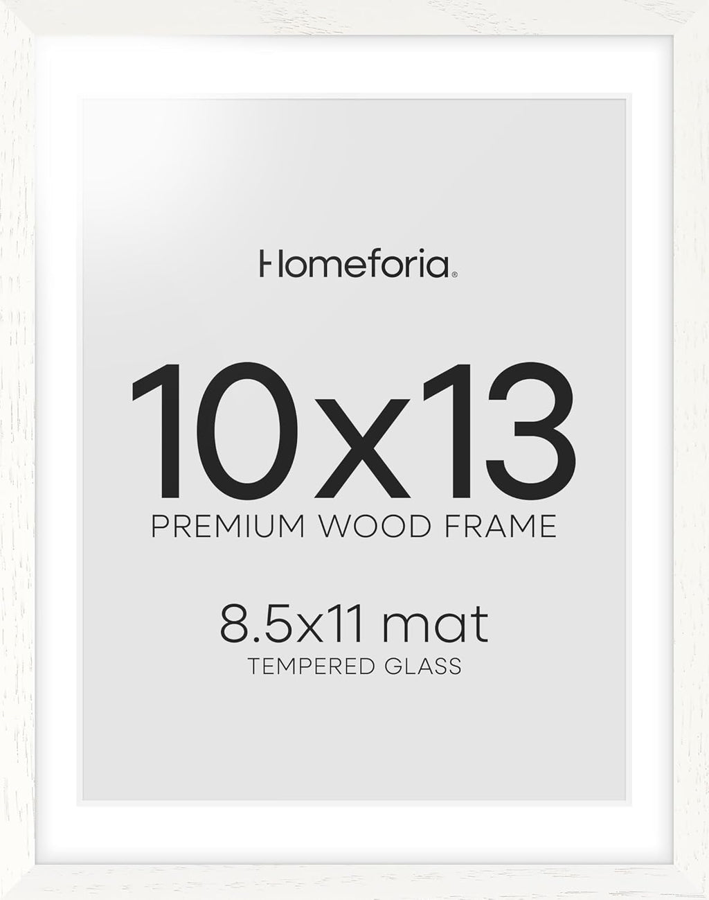 Homeforia White Frame 10x13 Wood, High End Oak 10x13 Picture Frames with Mat 8.5x11, 10 x 13 White Wooden Poster Frames Matted to 8.5 x 11 inch Photo, 13by10 Frames, Tempered Glass, Wall Kit, Set of 1