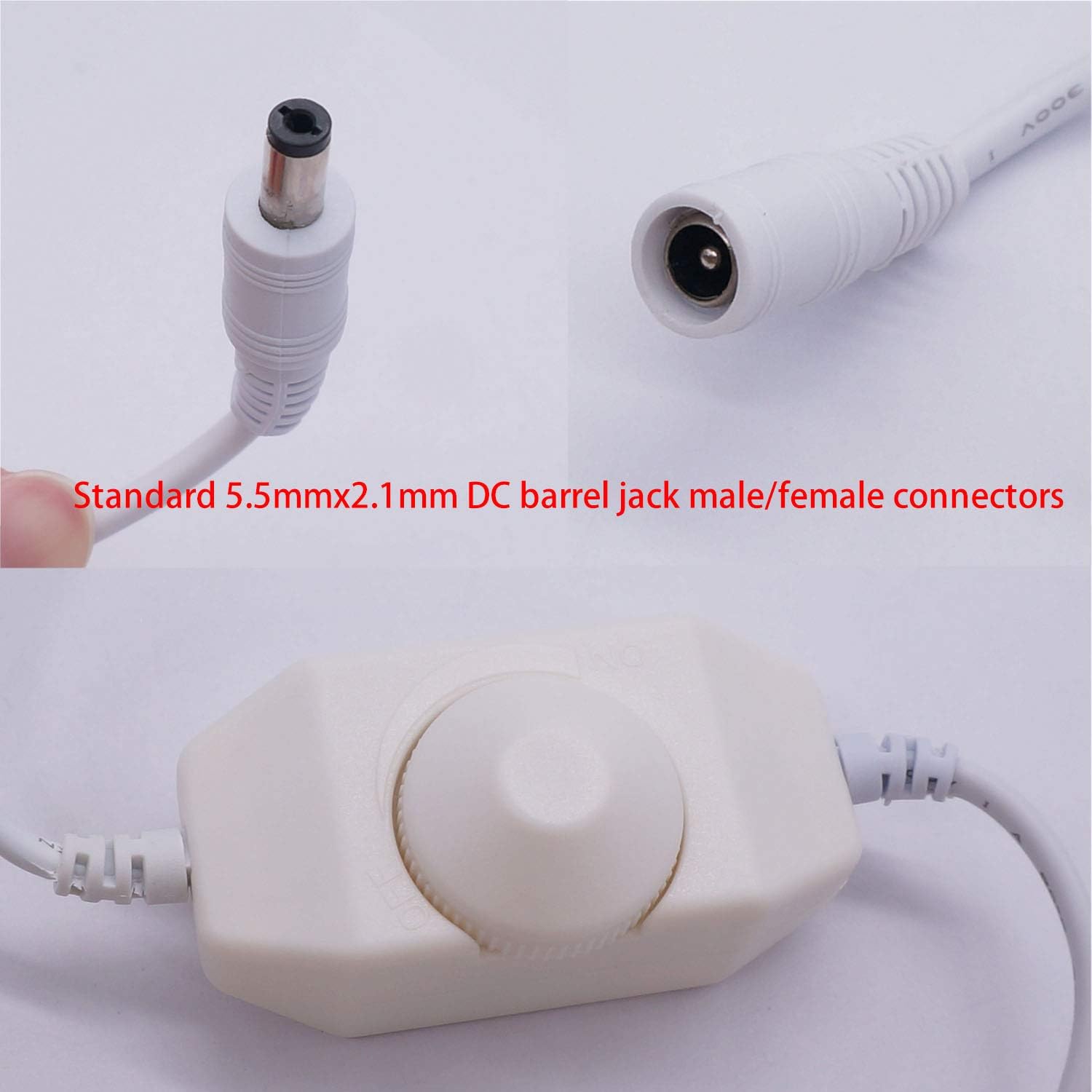 weideer 2Pcs DC12V-24V LED Strip Lights Dimmer Switch PWM Rotary Dimmer Controller Inline Dimmer Switch for LED String Lights Christmas Lights White K-018-W
