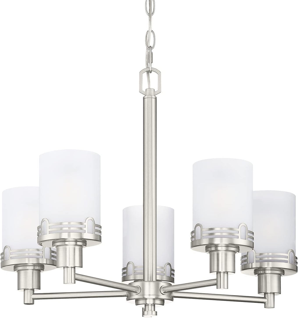 Doraimi Lighting 5 Light Fashion Kitchen Island Frosted Glass Shade+Hollow Metal Shade Chandelier Light Fixture,Brushed Nickel Finish Dining Room Living Room Corridor Bedroom