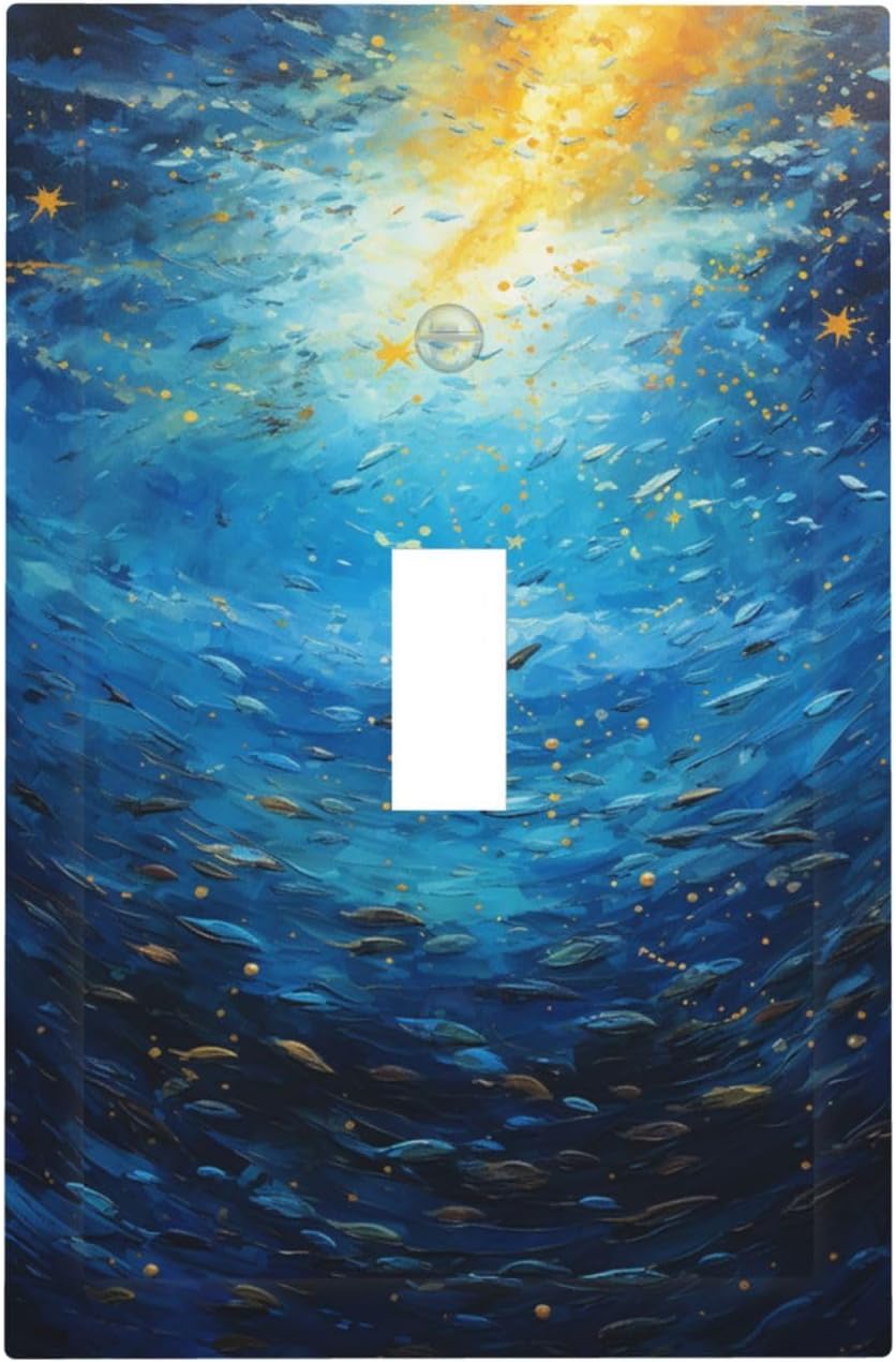 Decorative Light Switch Cover Dream Ocean Underwater World Fish Shoal 1 Gang Single Toggle Decorator Outlet Wall Plate Device Electrical Faceplate Switchplates for Kids room Nursery Decor