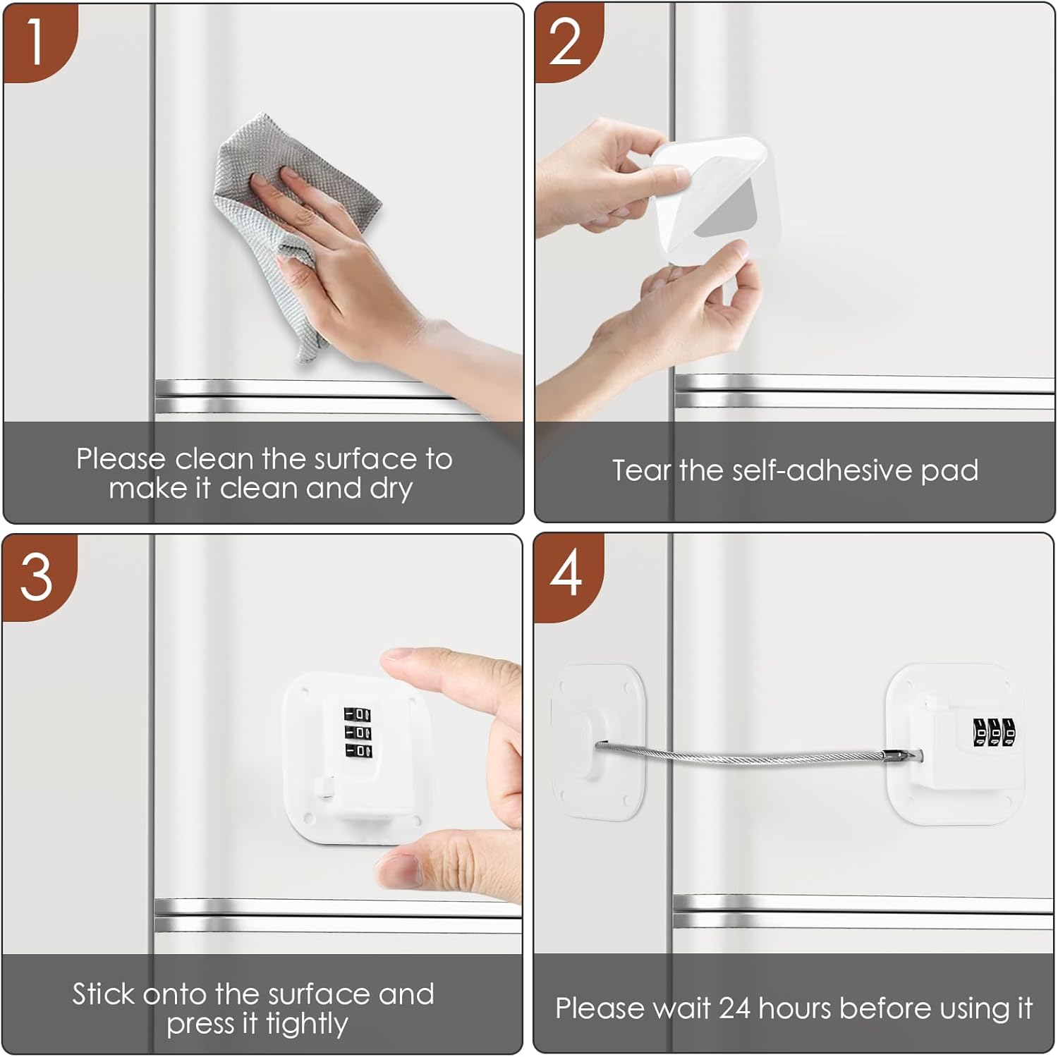Refrigerator Lock, Combination Lock for Refrigerator Cabinets, Drawers, Heavy Duty Fridge Lock, Easy Install No Keys Needed (White-2Pack)