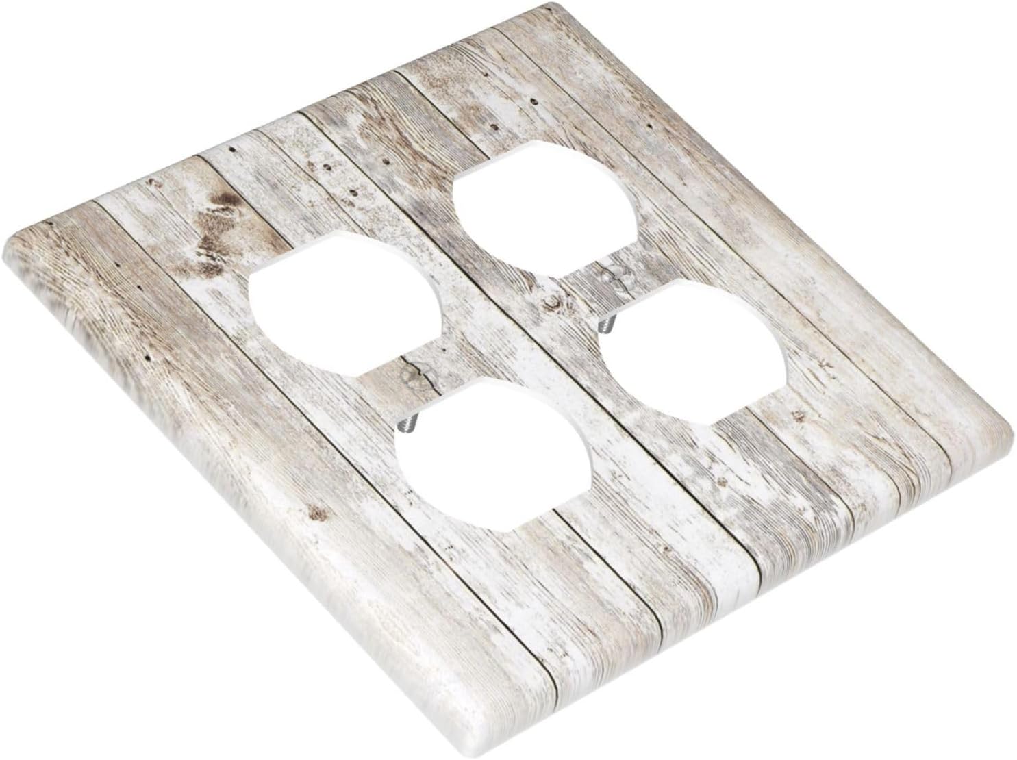 Vintage Light Wood Retro Rustic White Gray Oak Print Outlet Covers 2 Gang Double Duplex Decorative Light Switch Covers Electrical Wallplates Socket Faceplate for Farmhouse Home Decor