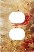 Decorative Outlet Covers Golden Leaf Red Peony Flowers Floral 1 Gang Duplex Light Switch Cover Plate Wall Plates for Electrical Outlets Switchplate Faceplate for Home Decor