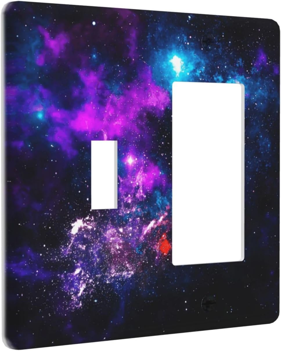 Outer Space Colorful Starry Sky Galaxy Planet Outlet Covers 1 Toggle 1 Rocker Combination Decorative Wall Plate Electrical Switch Plates Light Switch Cover Plate for Bed Room Living Room Decor