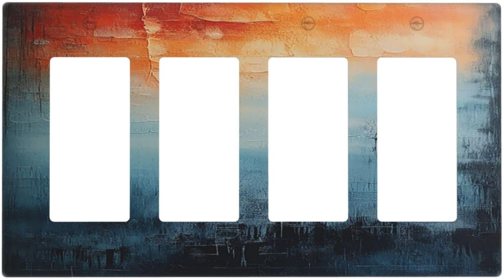 Blue Orange Abstract Modern Minimalist Oil Painting 4 Gang Wall Plates Outlet Covers Quad Rocker Light Switch Cover Plate Decorative Switch Plates GFCI Electrical Faceplate 4.5 X 8 IN