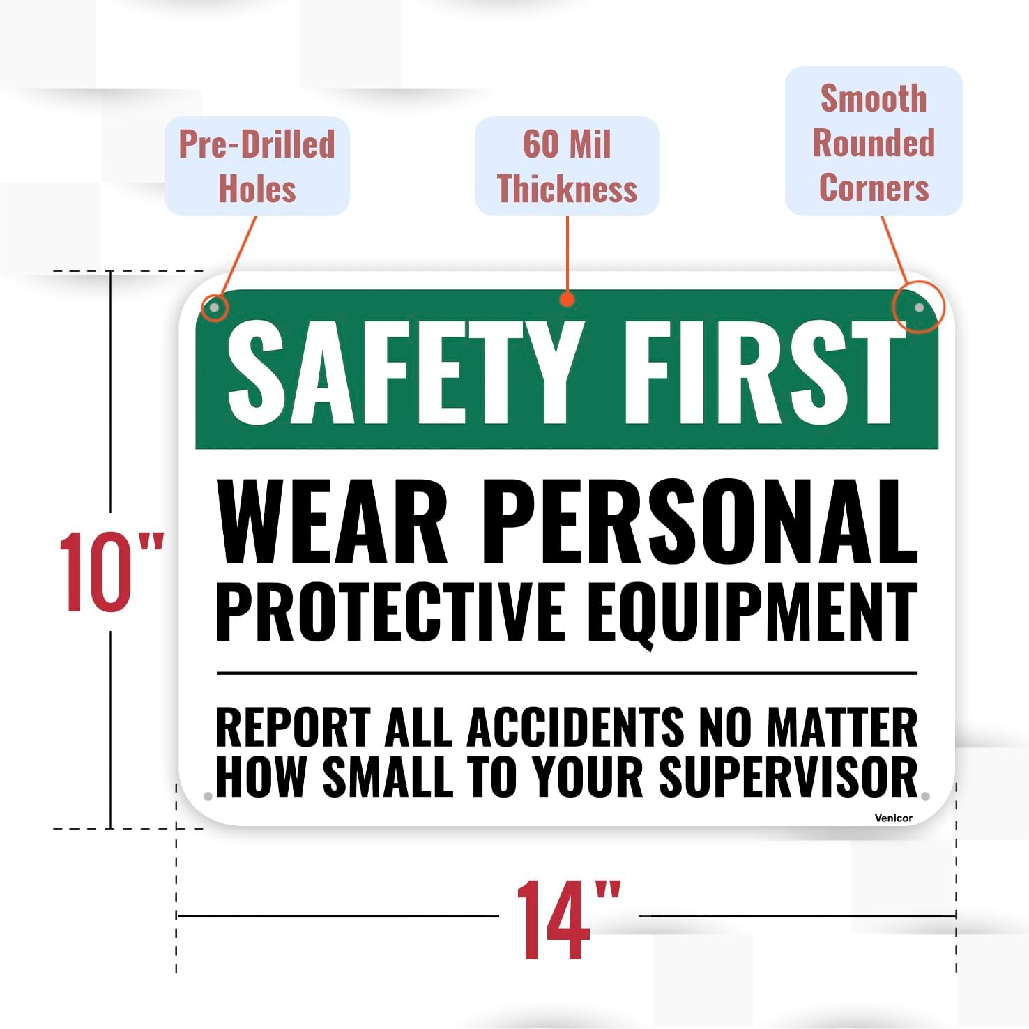 1PC Safety Sign, 14 x 10 Inches - Aluminum - Safety Decorations Posters For Workplace - Wear Personal Protective Equipment