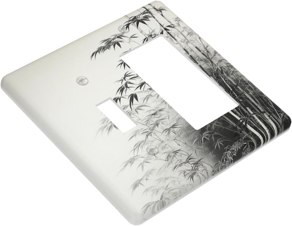 Watercolor Vintage Ink Bamboo Forest 2 Gang Combo 1 Toggle 1 Rcoker Light Switch Covers Decorative Switch Plates Electrical Switch Plates and Outlet Covers for Home Art Decor 4.5 X 4.5 IN