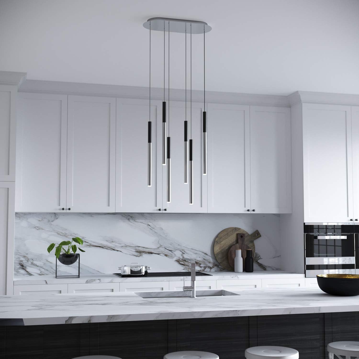 ALTAIR 6 Mini Pendant Lighting Black-Nickel - LED Hanging Light Fixture for Kitchen Island, Bar, Foyer - Cluster Pendants - Dimmable, Adjustable Wire, Lamp Bulb Included