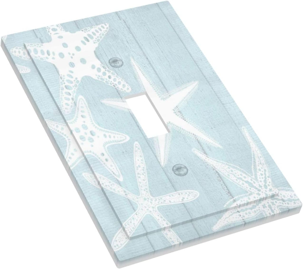Beach Starfish Vintage Wood Rustic Country Ocean Decorative Light Switch Cover 1 Gang Single Toggle Device Electrical Faceplate Switchplates Decorator Outlet Wall Plate for Farmhouse Kids Room Decor