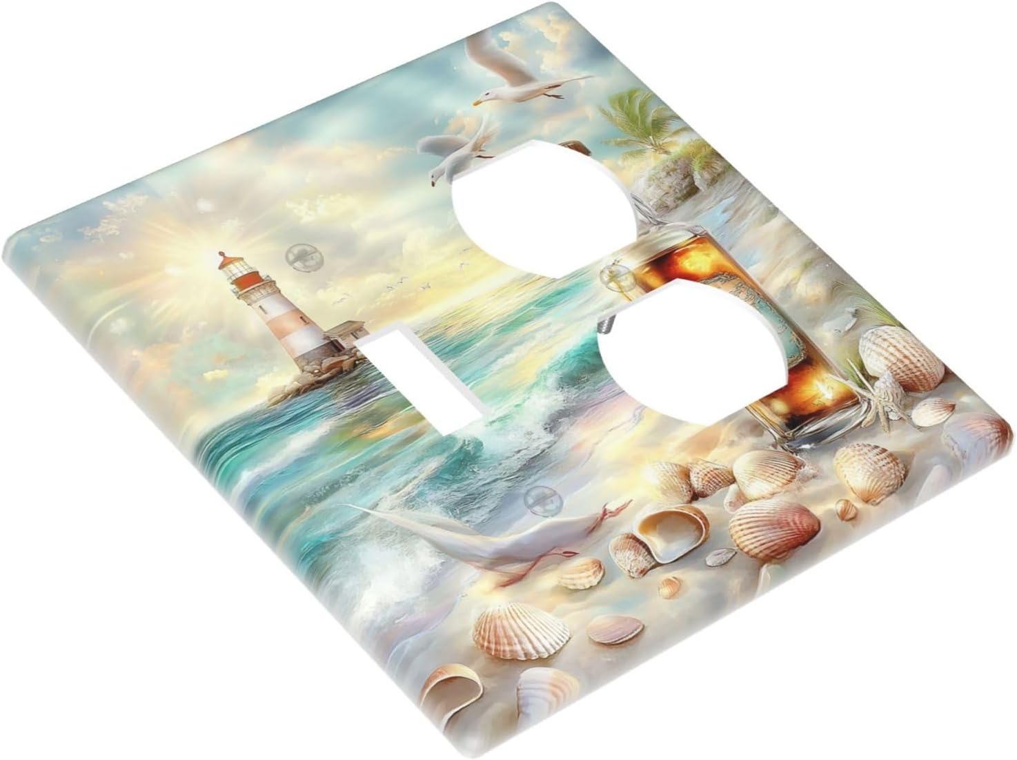 Wallplates Beach Ocean Lighthouse Seashells 1 Toggle 1 Duplex Switch Plate Electrical Gfci Faceplate Decorative Light Switch Covers For Bed Room Living Room Decor