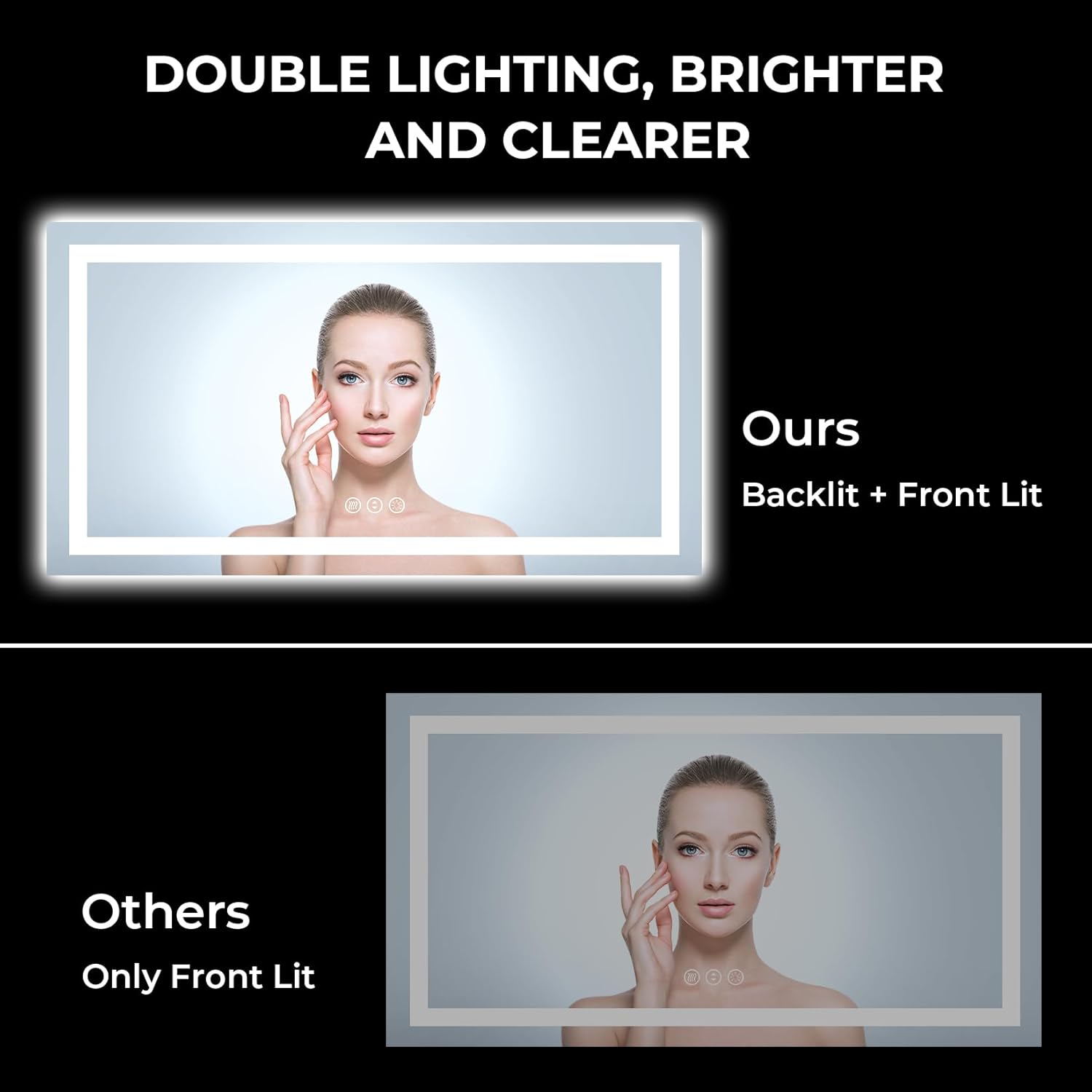 60x40 Inch LED Bathroom Mirror with Lights Front and Backlit Lighted Vanity Mirror for Bathroom Wall with 3 Colors Dimmable Anti-Fog Memory Shatter-Proof IP54 Waterproof Horizontal/Vertical