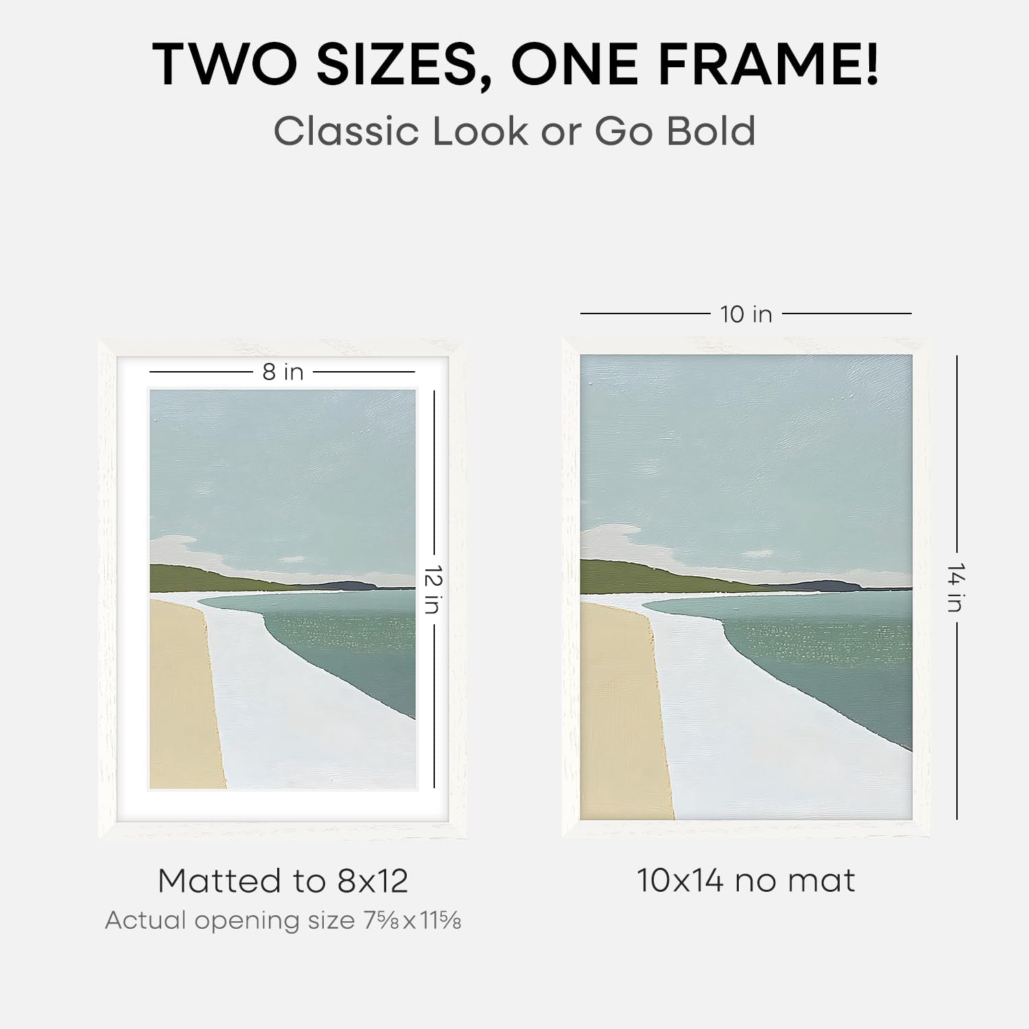 Homeforia White Frame 10x14 Wood, High End Oak 10x14 Picture Frames with Mat 8x12, 10 x 14 White Wooden Poster Frame Matted to 8 x 12 inch Photo, 14by10 Thin Frames, Tempered Glass, Wall Kit, Set of 1