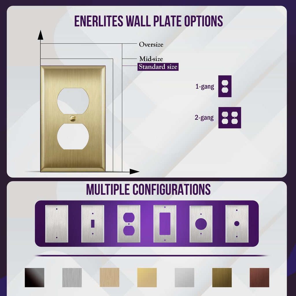 ENERLITES Double Duplex Receptacle Metal Wall Plate, Stainless Steel Outlet Cover, Corrosion Resistant, Size 2-Gang 4.50" x 4.57", Stainless Steel 201, 7722-BB, Brushed Brass, Gold