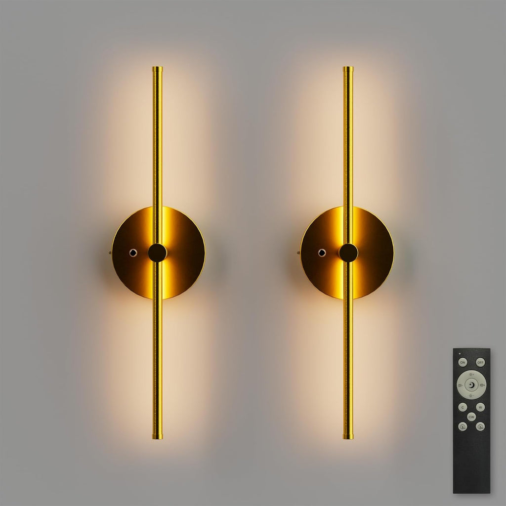 ZAGO Battery Operated Wall Sconce: 24-inch Wireless LED Wall Sconces Set of Two with Remote Control, Dimmable Modern Linear Light for Living Room, Bedroom, Hallway Indoor Lighting Decoration