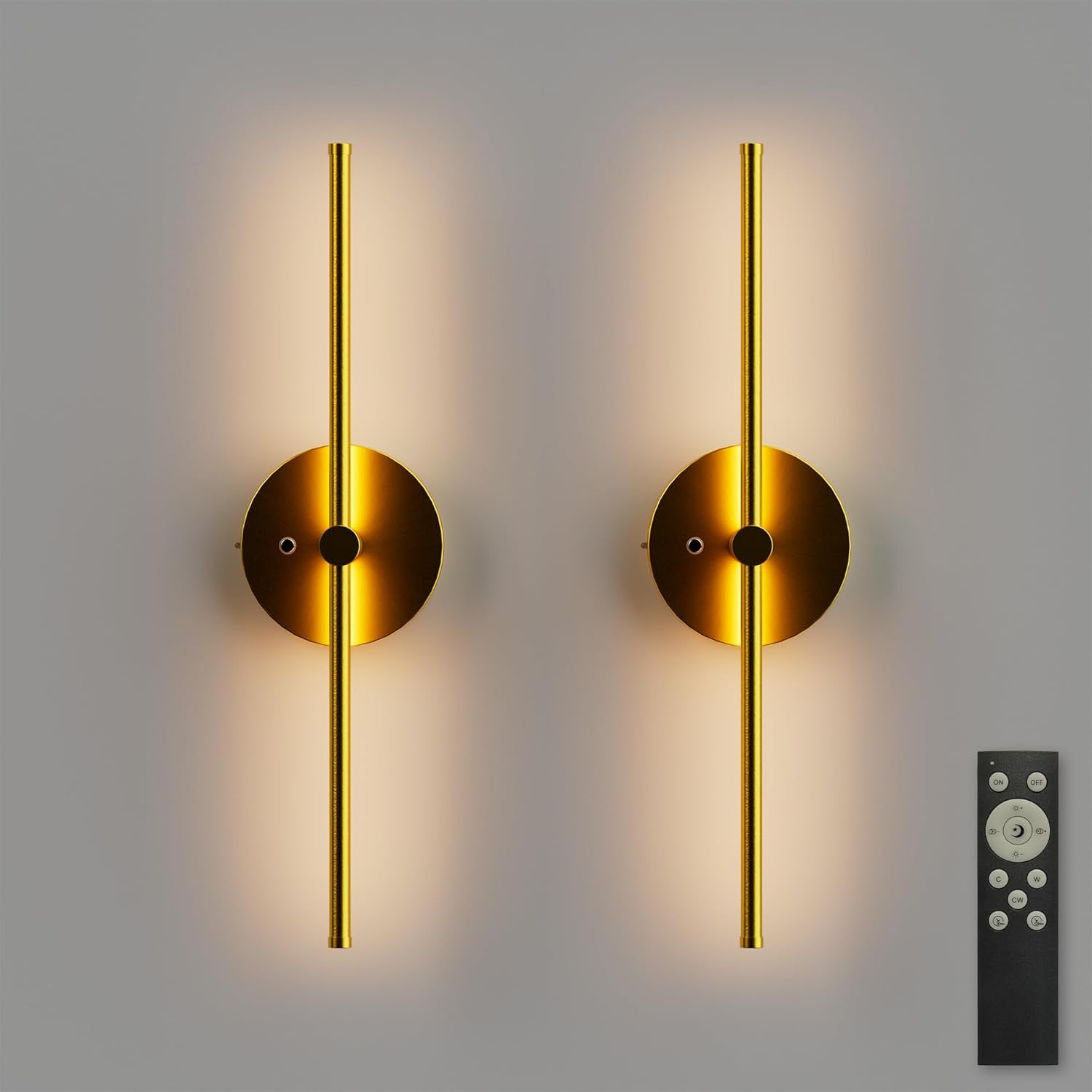 ZAGO Battery Operated Wall Sconce: 24-inch Wireless LED Wall Sconces Set of Two with Remote Control, Dimmable Modern Linear Light for Living Room, Bedroom, Hallway Indoor Lighting Decoration