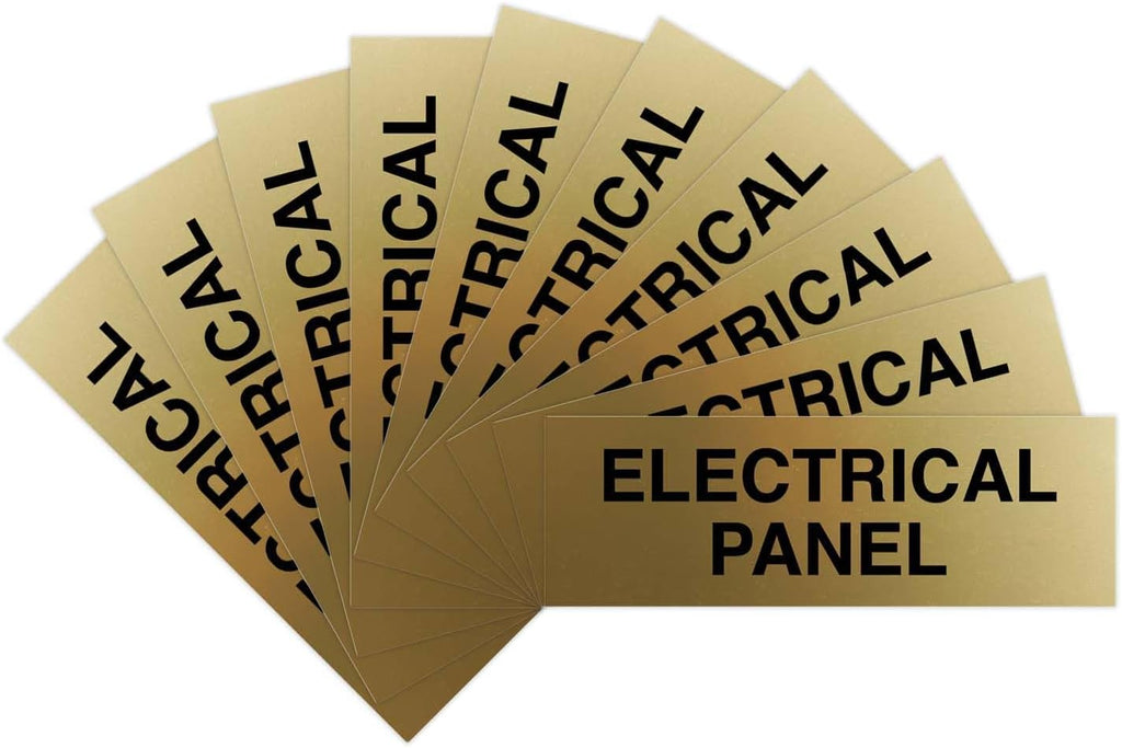 All Quality Basic Electrical Panel Sign - Fire Regulation Safety Compliance Sign - Brushed Gold - Small (10 Pack)