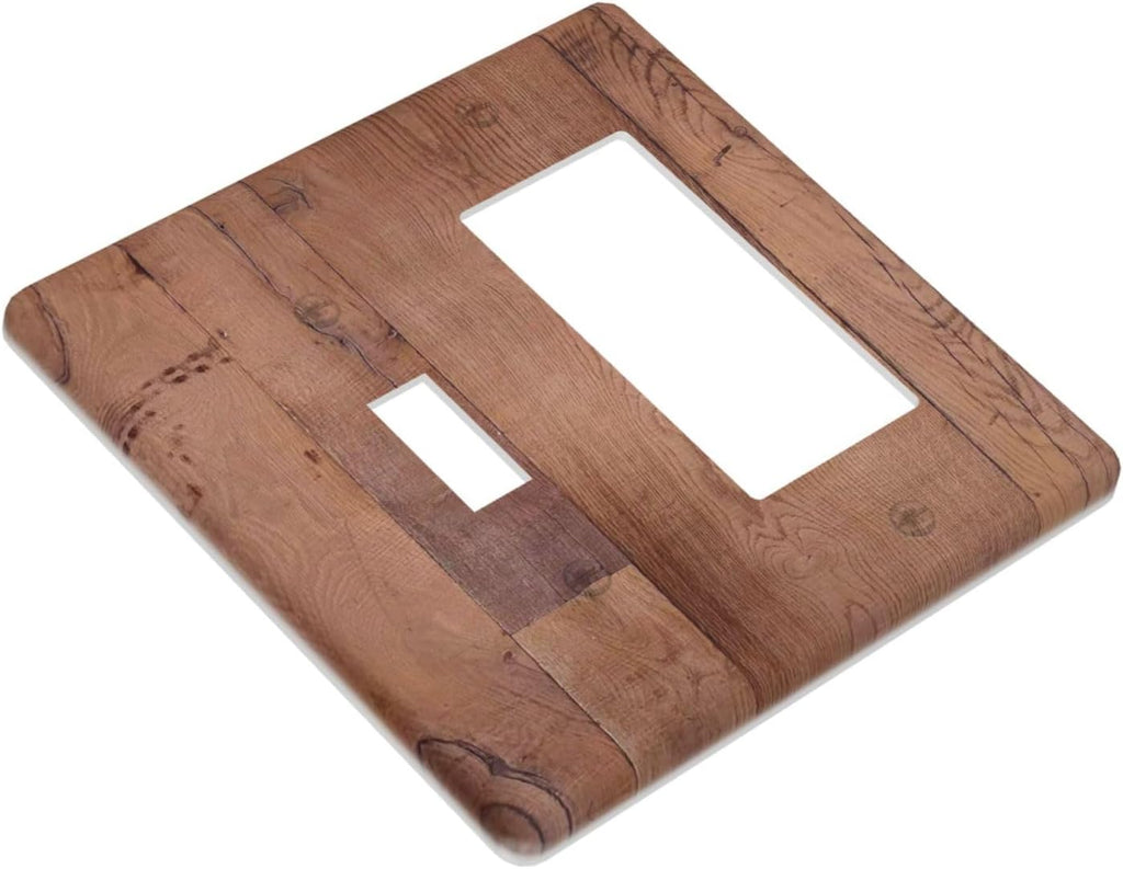 Rustic Brown Dark Wood Texture Printing Outlet Covers 1 Toggle 1 Rocker Combination Decorative Wall Plate Electrical Switch Plates Light Switch Cover Plate For Farmhouse Cabin Decor