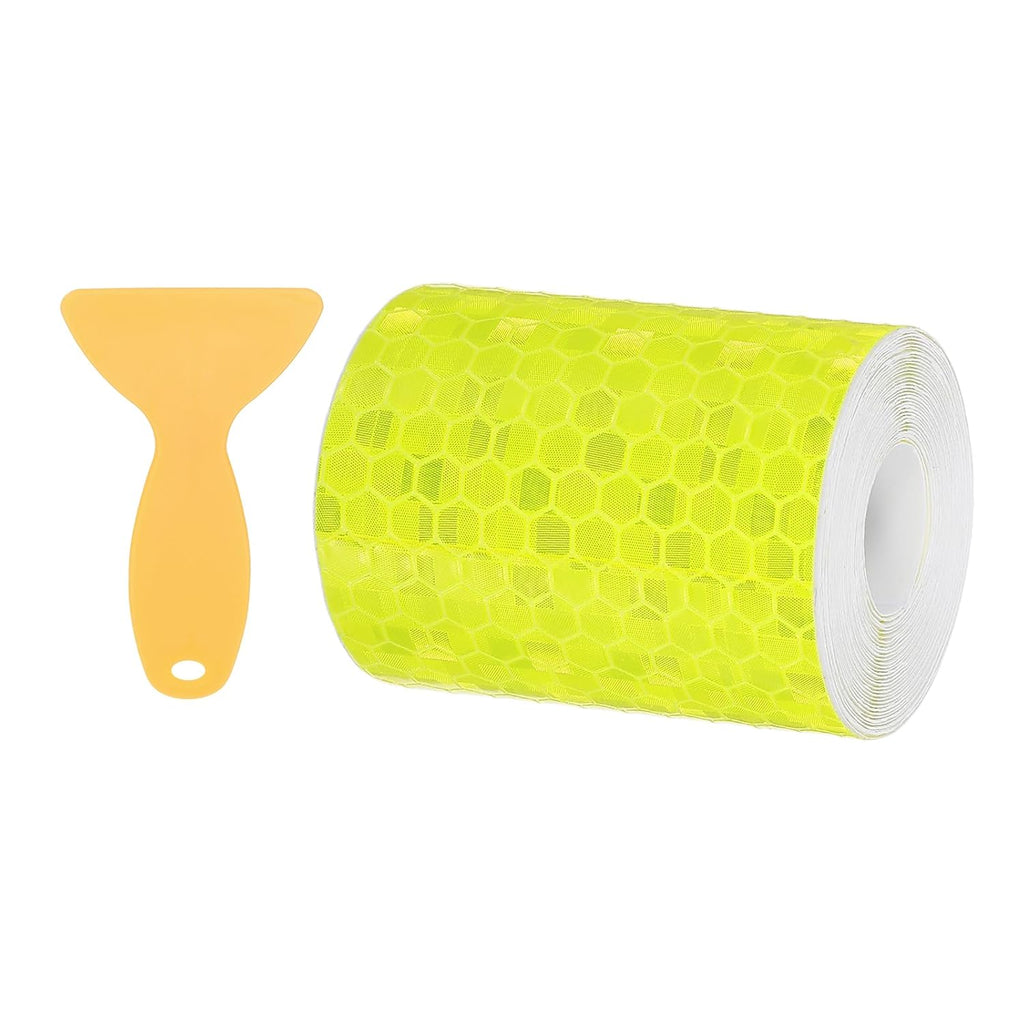 PATIKIL 2 Inch x 10 ft Reflective Tape, 1 Roll Waterproof Self Adhesive High Visibility Caution Warning Safety Tape Reflector with Scraper for Trucks Trailers Cars, Bright Yellow