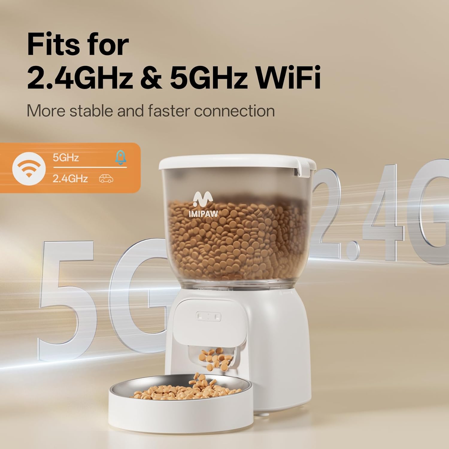 Automatic Cat Feeder WiFi: 5G Smart Auto Pet Feeder with App Remote Control- Timed Feeding Cat Food Dispenser with Airtight Lock-Fresh- Easy to Clean& Dual Power Supply with Stainless Bowl
