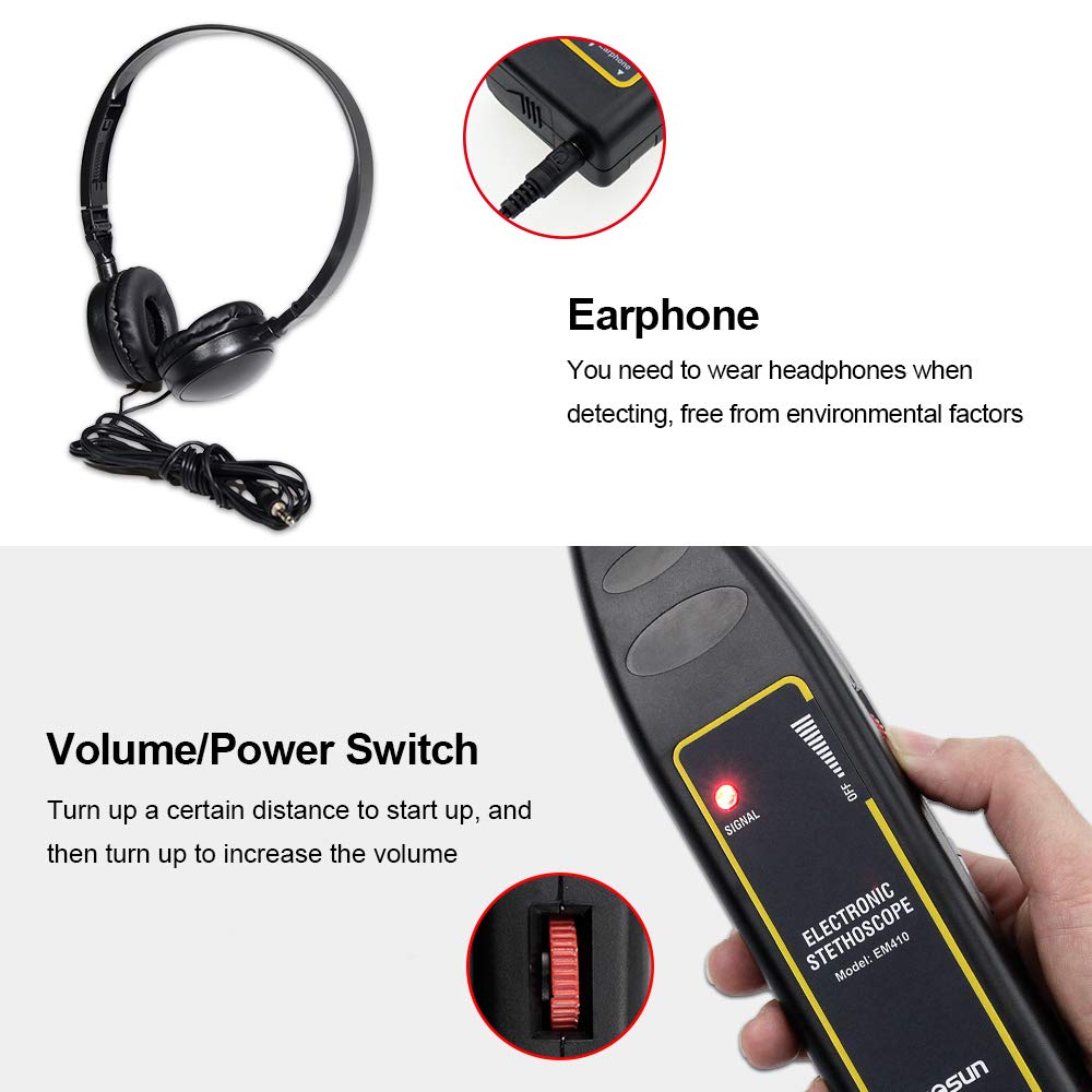 allsun Pro Ultrasonic Leak Detector & Industrial Stethoscope,High Sensitivity Machine Diagnostic Tool for Engine Noise, Bearing, Valve, Pump, Pipe Flow,Mechanic Tool Kit(Includes Long/Short Probe & Carry Bag)