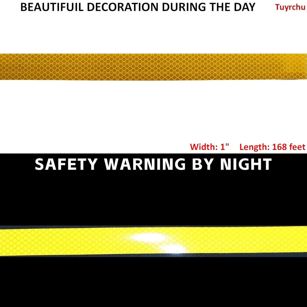 Non Fading Reflective Tape Yellow Outdoor Waterproof 1 inch, High Visibility Warning Industrial Marking Tape, Safety Stickers (68 feet)