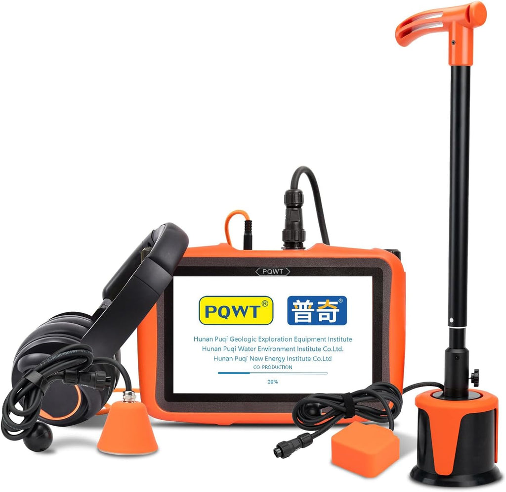 PQWT L5000 Underground Water Leak Detectors Indoor Outdoor Wall Water Pipe Detector Machine Multi Sensor Acoustic Pipeline Leakage Detection Kit Noise Reduction Headphone Smart Touchscreen Carry Case