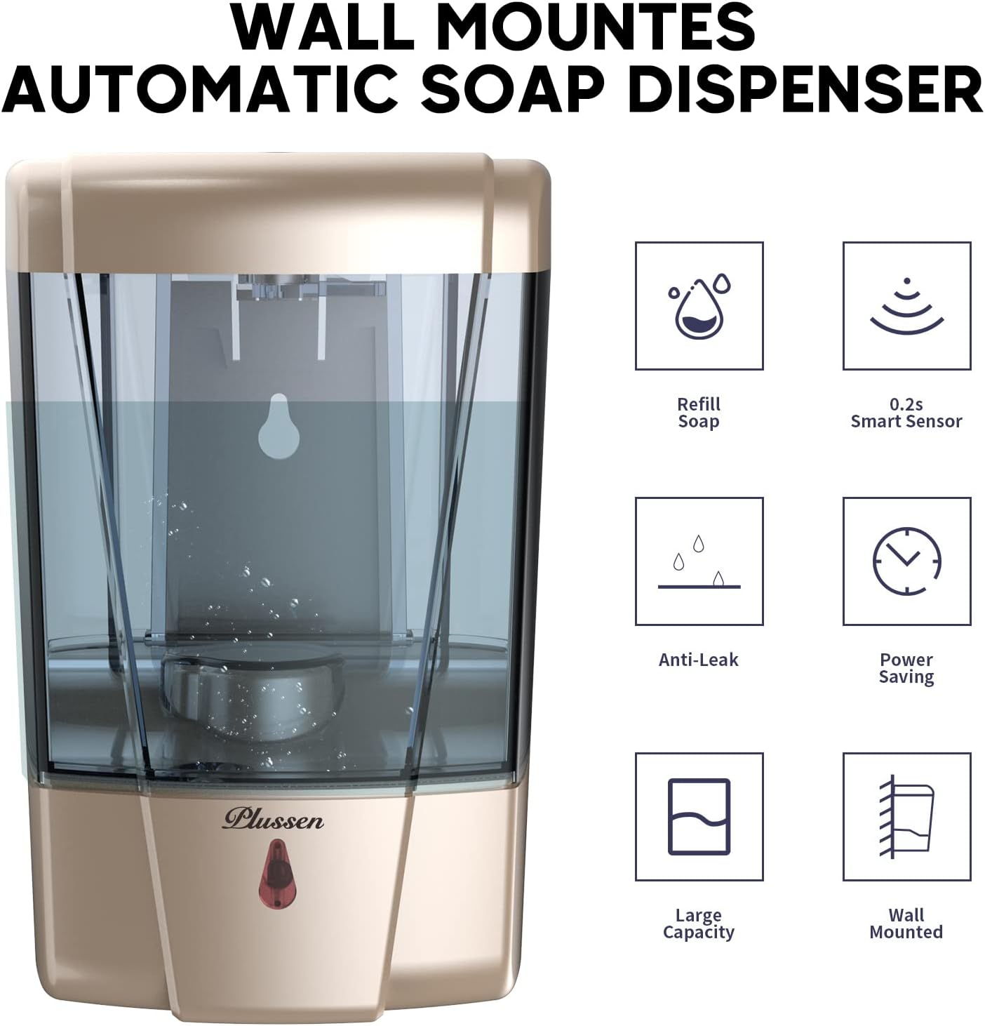 Automatic Soap Dispenser Wall Mount, Hand Sanitizer Dispenser 600ml Gel Liquid Touchless Hand Soap for Home Hospital School Office,Gold