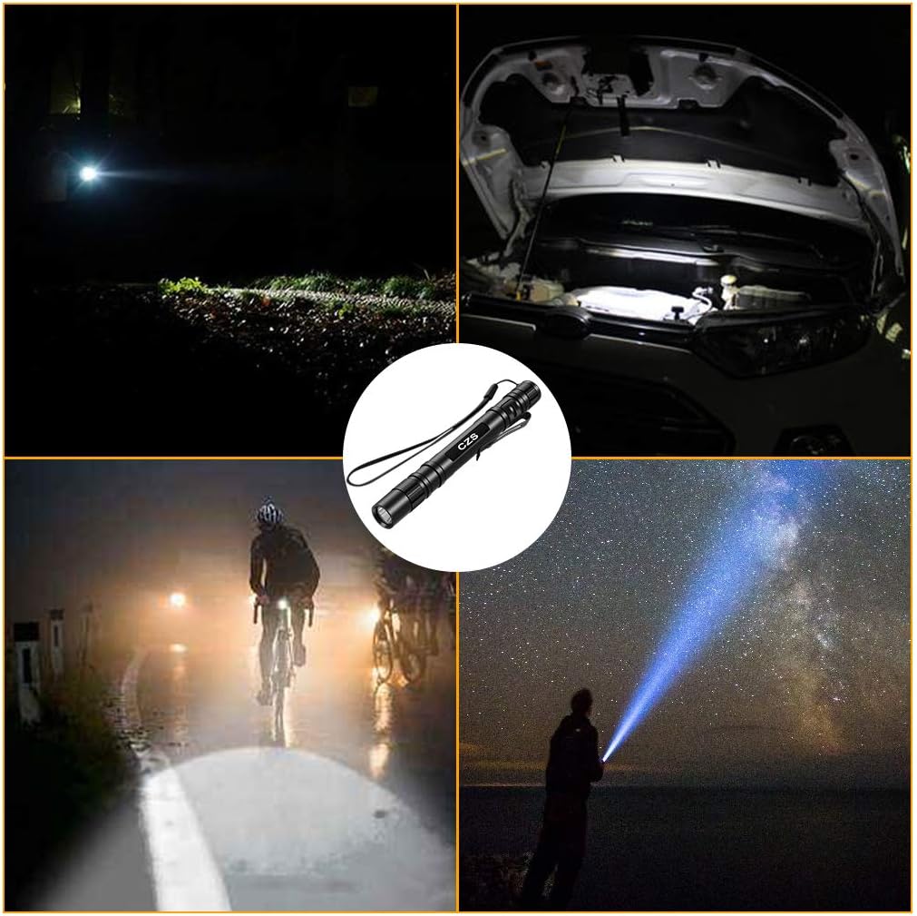 CZS LED Flashlight Penlight 1000 Lumens Battery-Powered Handheld Pen Light Pocket Torch Powered by 2AAA Battery, 5 PCS (Battery Not Included)