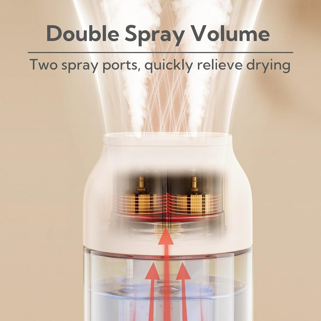 Portable Small Humidifier Dual Nozzle - Large Cool Mist Humidifiers Double Spray Ports, Water Shortage Protection, Ultra-Quiet, Mini Humidifier for Bedroom Plants Office Car Travel (P07)
