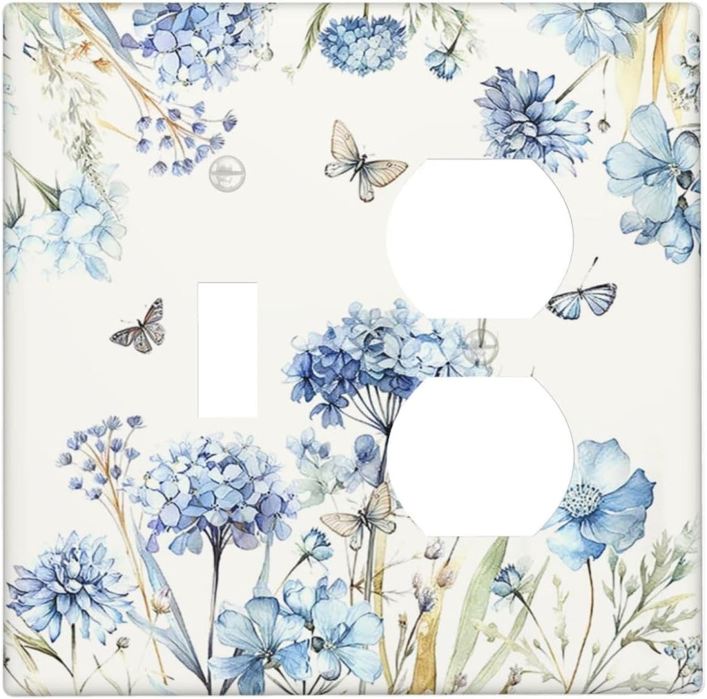 Wallplates Blue Floral Hydrangea Plants 1 Toggle 1 Duplex Switch Plate Electrical GFCI Faceplate Decorative Light Switch Covers for Bedroom Home Decor