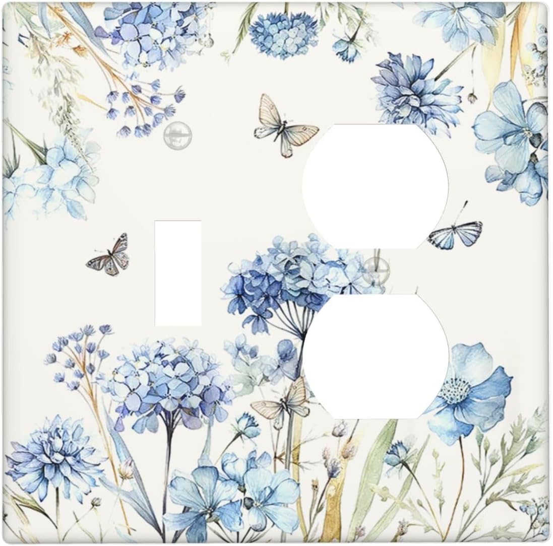 Wallplates Blue Floral Hydrangea Plants 1 Toggle 1 Duplex Switch Plate Electrical GFCI Faceplate Decorative Light Switch Covers for Bedroom Home Decor