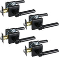 Privacy Door Lever, Heavy Duty Bathroom Bedroom Handle Lock, Keyless Interior Knobs, Matte Black, Reversible for Right&Left Handed, 4Packs