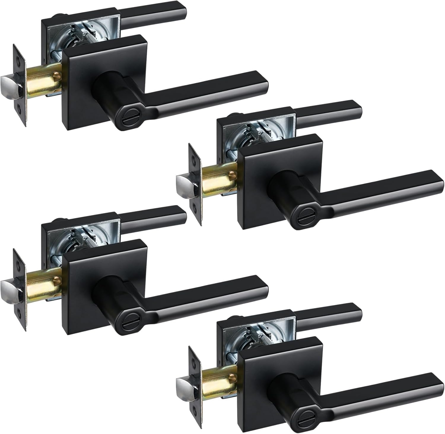 Privacy Door Lever, Heavy Duty Bathroom Bedroom Handle Lock, Keyless Interior Knobs, Matte Black, Reversible for Right&Left Handed, 4Packs