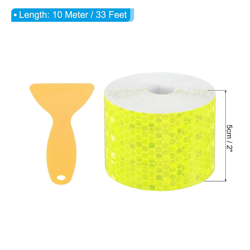 PATIKIL 2 Inch x 33 ft Reflective Tape, 1 Roll Waterproof Self Adhesive High Visibility Caution Warning Safety Tape Reflector with Scraper for Trucks Trailers Cars, Bright Yellow