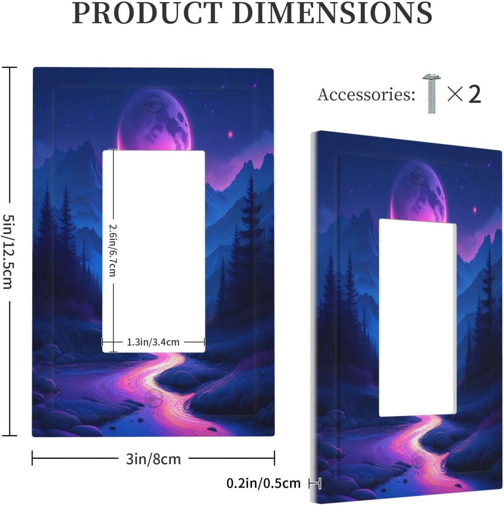 Purple Cyberpunk River Full Moon Mountain Forest Decorative Outlet Covers 1 Gang Single Rocker Light Switch Cover Plate Wall Plates GFCI Faceplate for Bedroom Bathroom Decor