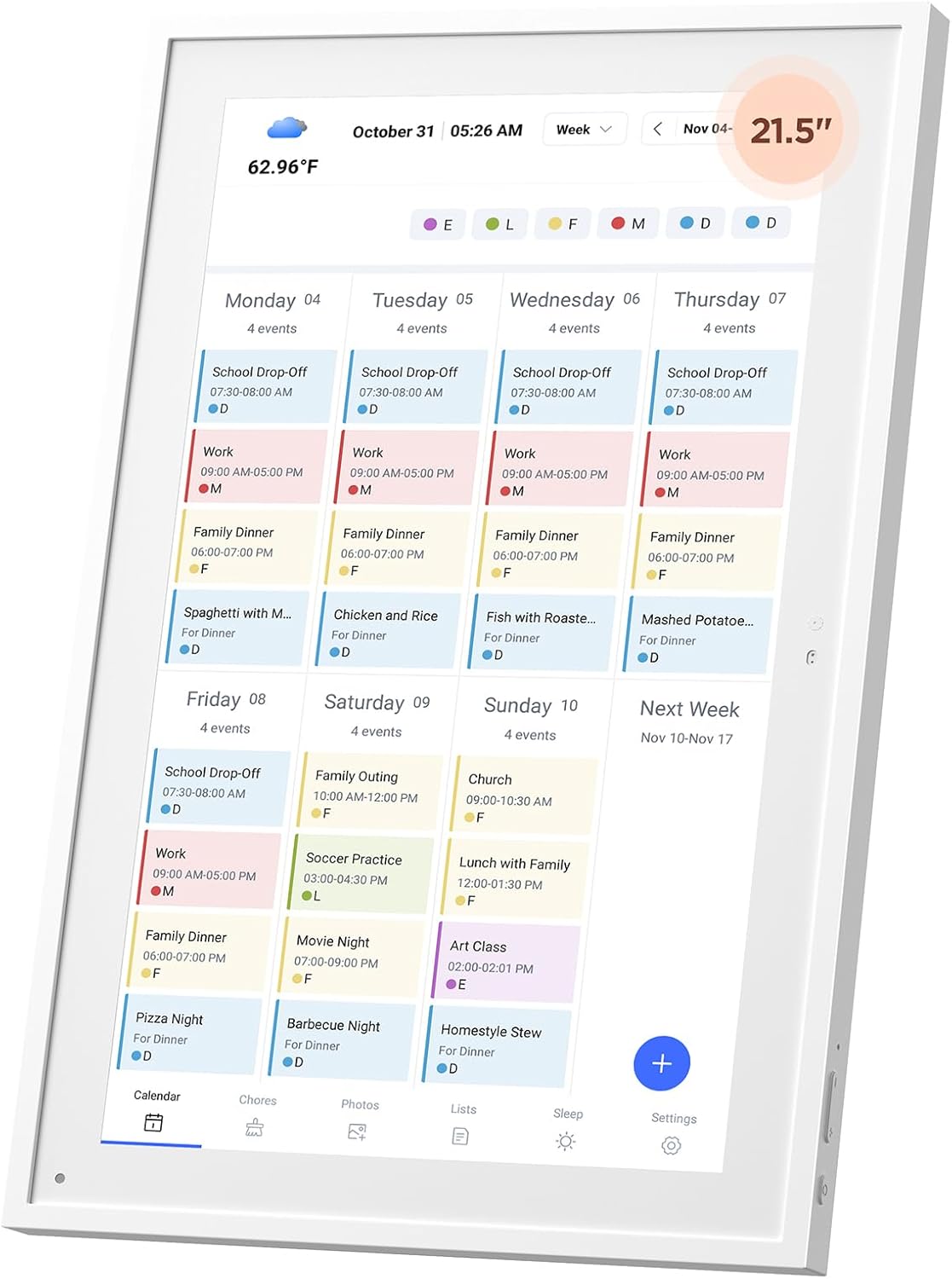 Mezed 21.5" Smart Digital Calendar, Meal Schedule, Duty Chart, HD Smart Touch Screen Home Interactive Electron Calender - Built-in Digital Photo Frame Function, Wall-Mountable (white, 21.5)